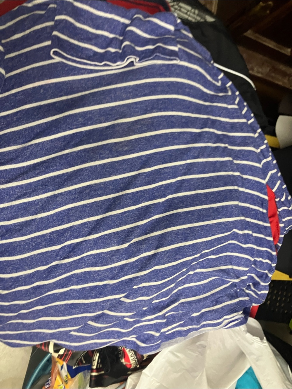 Blue and White Striped Hooded Top